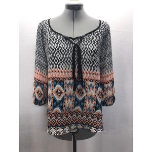 Mine Boutique‎ Sheer Top Size Small S Chiffon Tie Front Blouse Shirt Boho Style